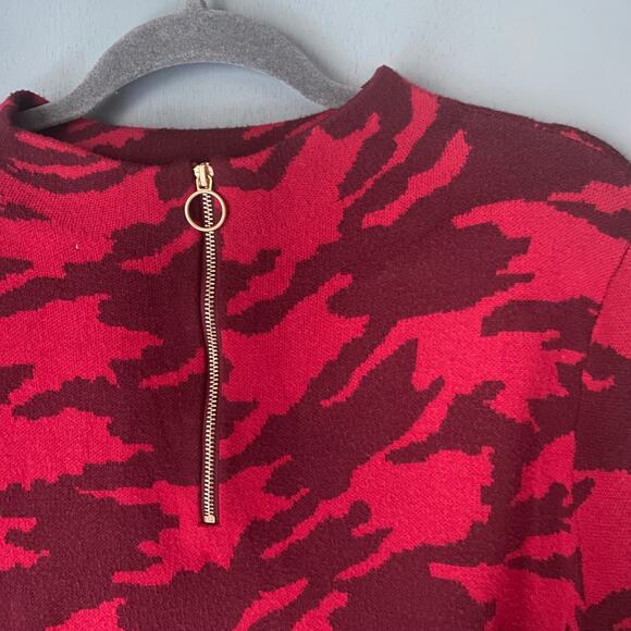 Chico's Women's XLP Red Tight Knit Camo Sweater Back Zipper Classic Colorful - Picture 6 of 8